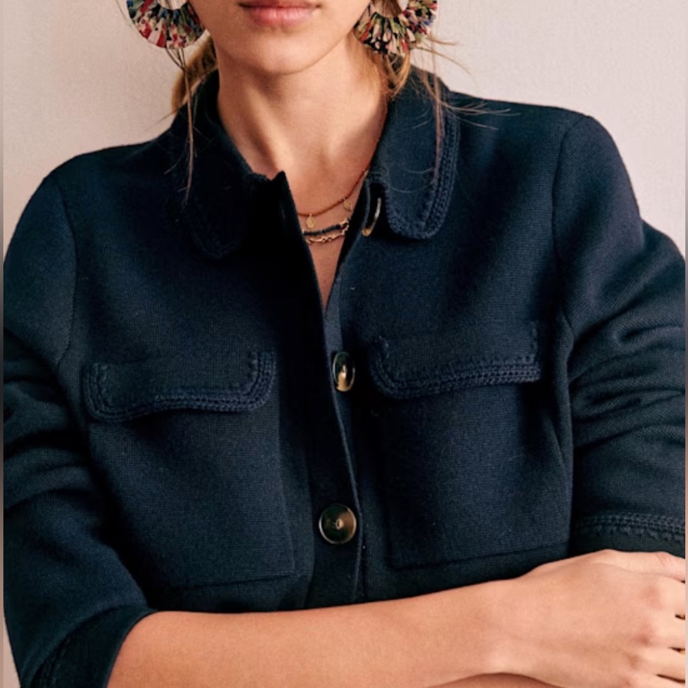 Sezane Betty Cardigan Navy Crochet - Size XS